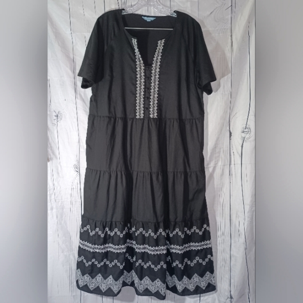Draper James RSVP Geo Embroidered Tiered ResortWear Short Sleeve Dress